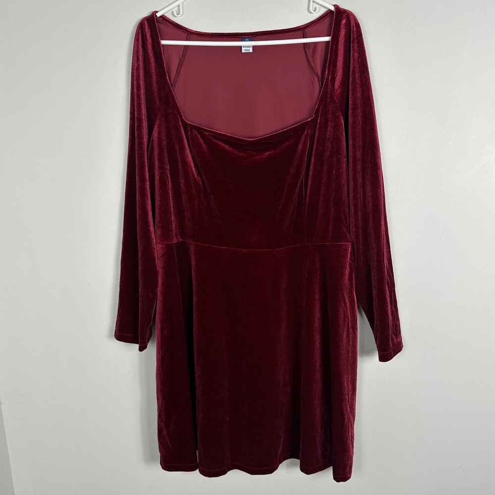 Old Navy Red Velvet Square Neck Long Sleeve Dress Womens Size XXL NEW Velour NWT - Picture 3 of 16